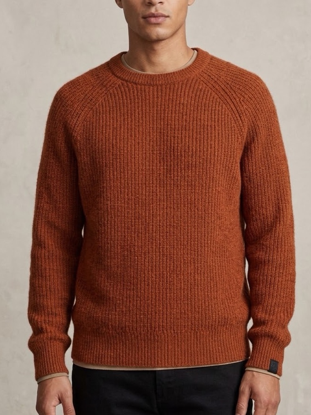 RAG & BONE Pierce Cashmere Ribbed Crewneck Sweater Rust Orange XL